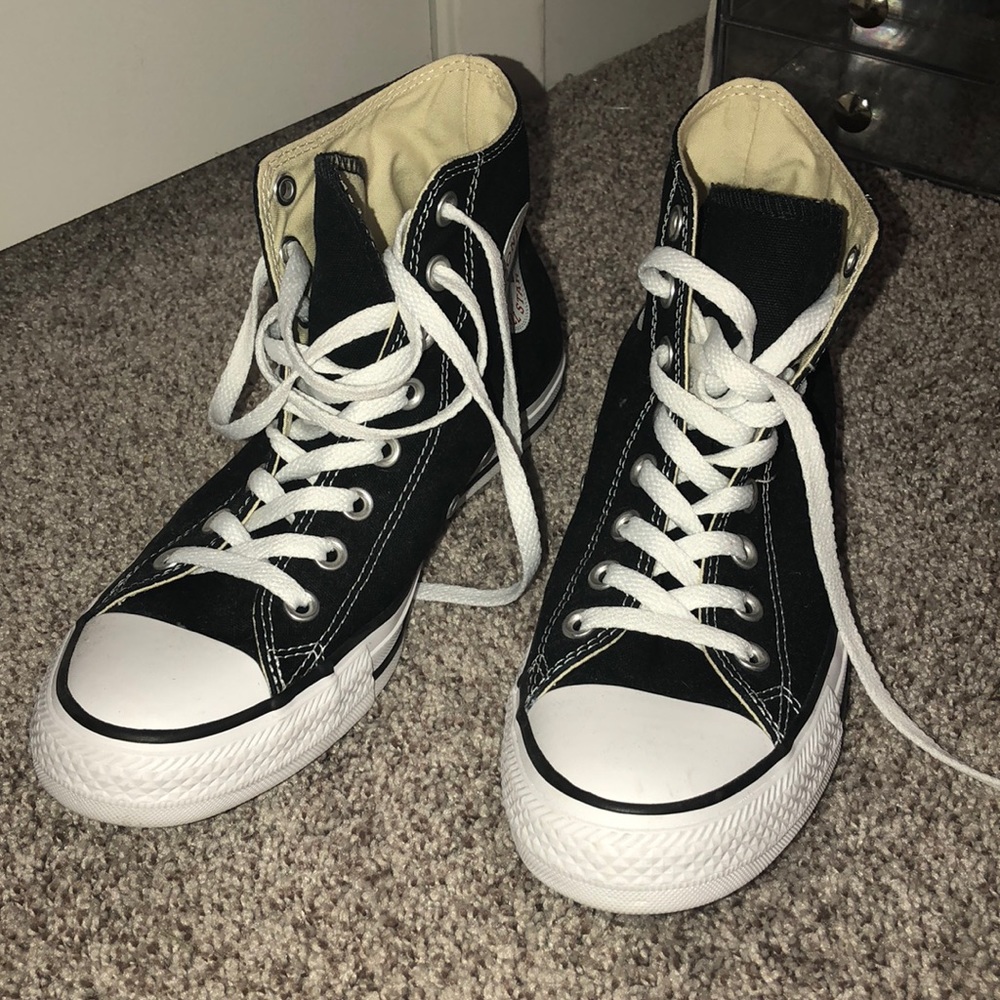 WORN ONCE black high top converse